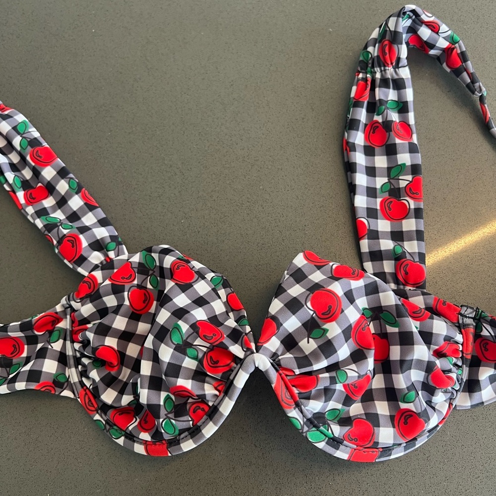 Gingham Cherry Print Bikini Top - image 1